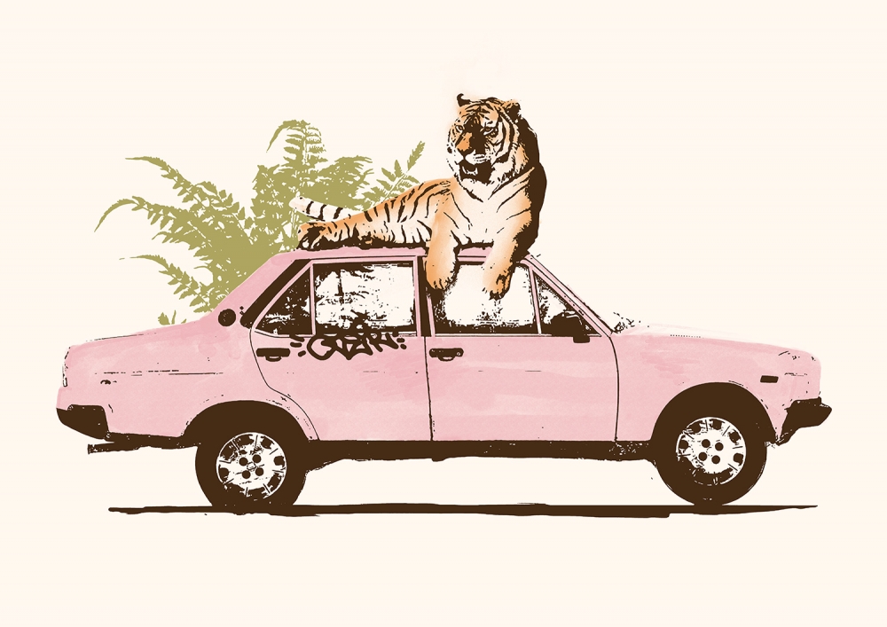<dive><h1>Tiger on Car</h1></dive>